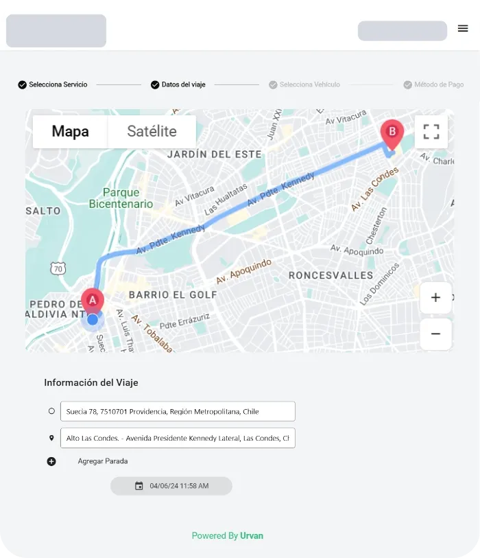 App para pedir servicios - Interfaz de solicitud de viajes